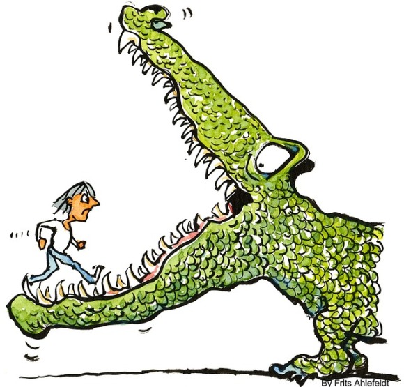 challenge-crocodile-businessman-woman-dragon-fear